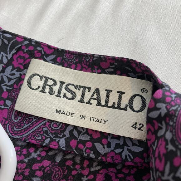 Vintage Cristallo Womens Purple Ditsy Floral Silk Blouse Size 42/10 Boho Italian - Picture 5 of 12